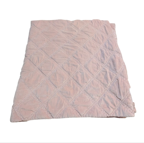 Grandin Road Queen Quilt Diamond Stitch Pink Velvet Blanket Preppy Feminine - Picture 2 of 6